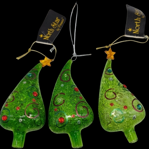 North Star Glass Tree Ornament Set of 3 NWT - Picture 9 of 11
